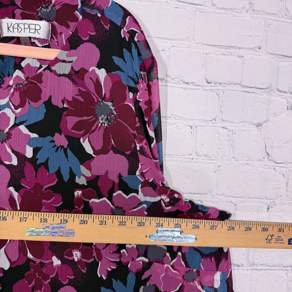 Kasper Blouse Women Plus 3X Floral Cottage Sheer Bell Sleeve Sheer Office Career - Picture 7 of 13